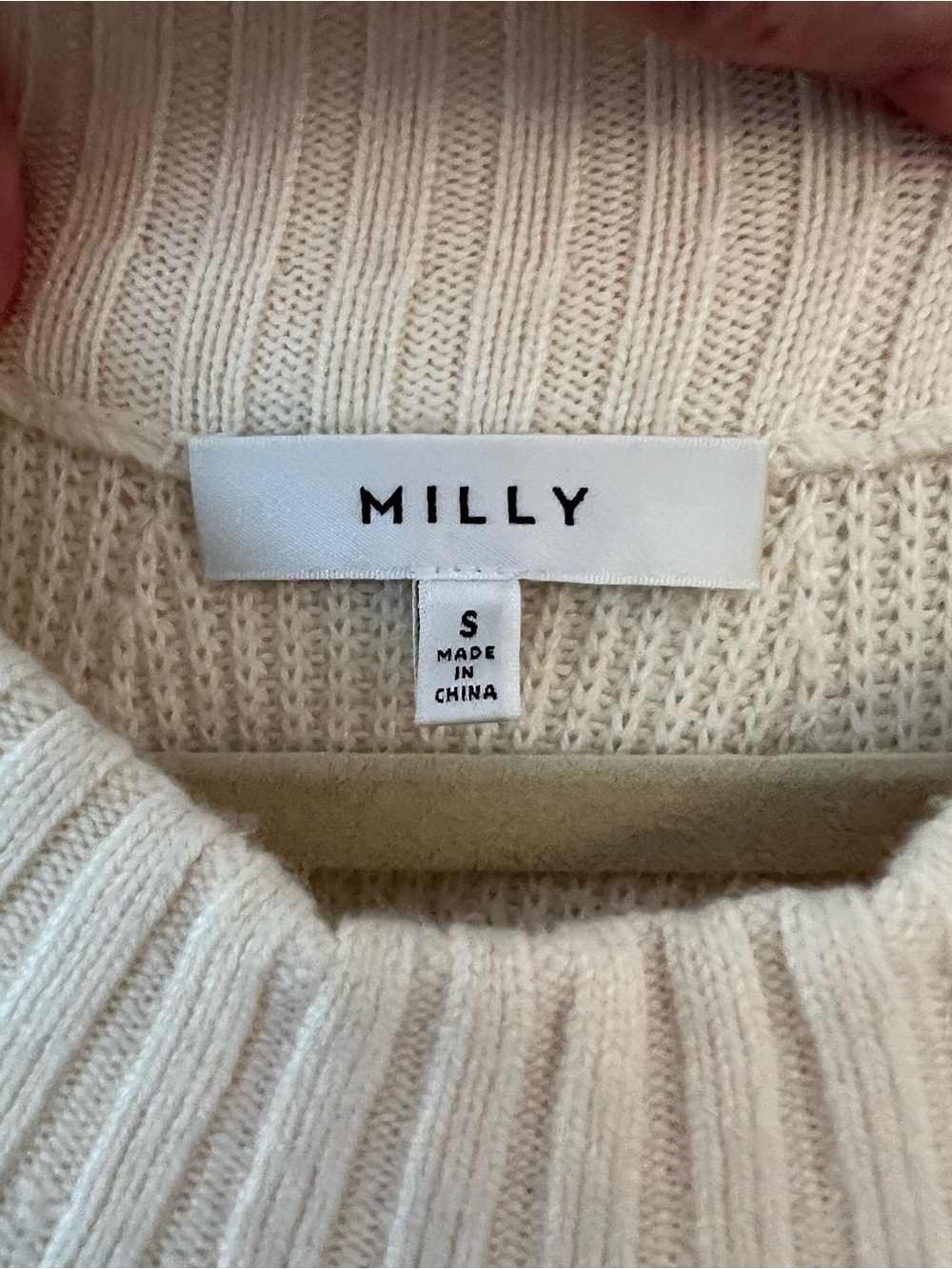 Milly Cream Ribbed Turtleneck Sweater